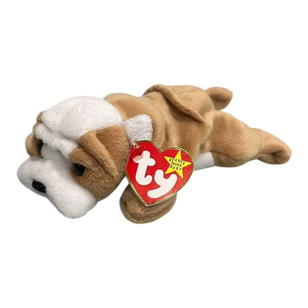 Vintage Ty Beanie Baby Wrinkles Bulldog Dog Plush 1996 Brown White Tagged